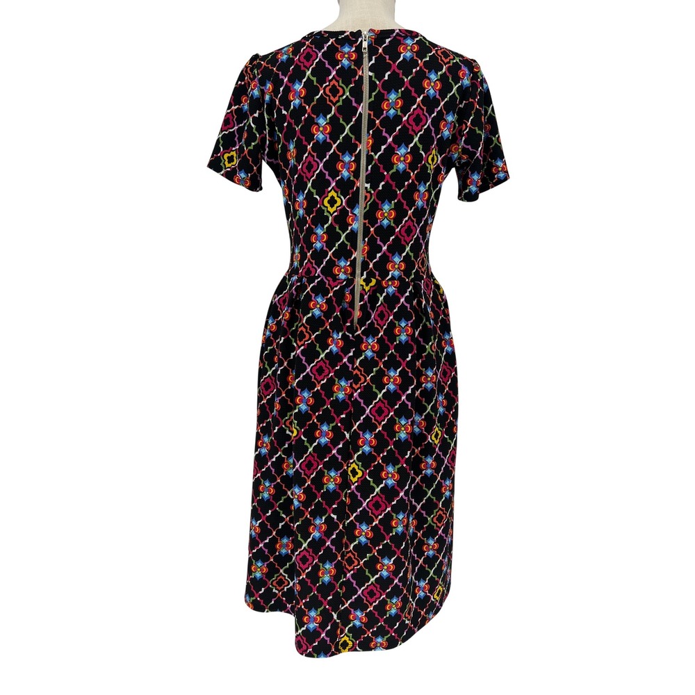 LuLaRoe Amelia Dress Women Large Black Multicolor Trellis Pockets Fit & Flare - Picture 3 of 5